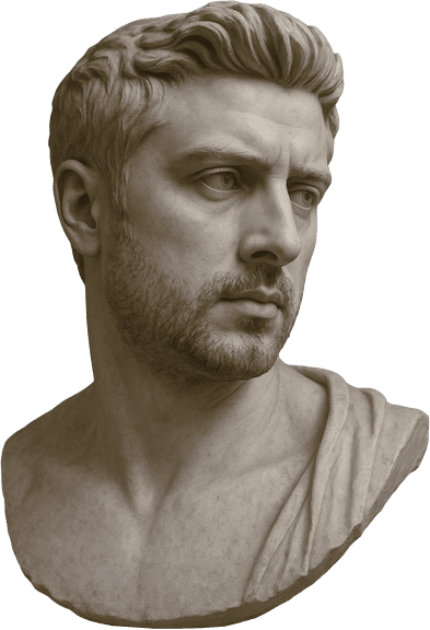 Sculptural founder portrait used as a source for the RSH particle field.